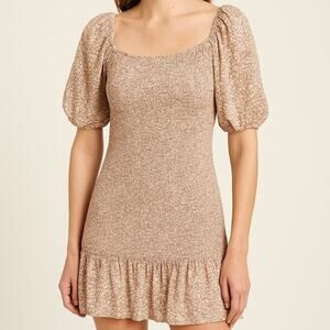 Japna Pink Floral Puff Sleeve Smocked Mini Dress Size Medium 100% Rayon